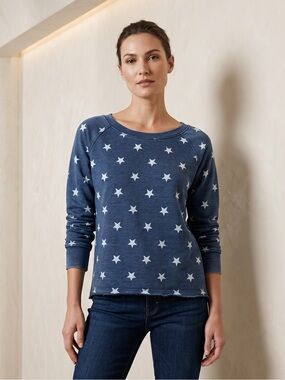 Alternative Apparel Faded Denim With Stars Long Sleeve Lightweight Sweatshirt